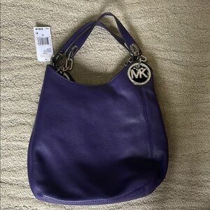 NWT Michael Kors Purple Hobo Shoulder Bag with Gold Hardware